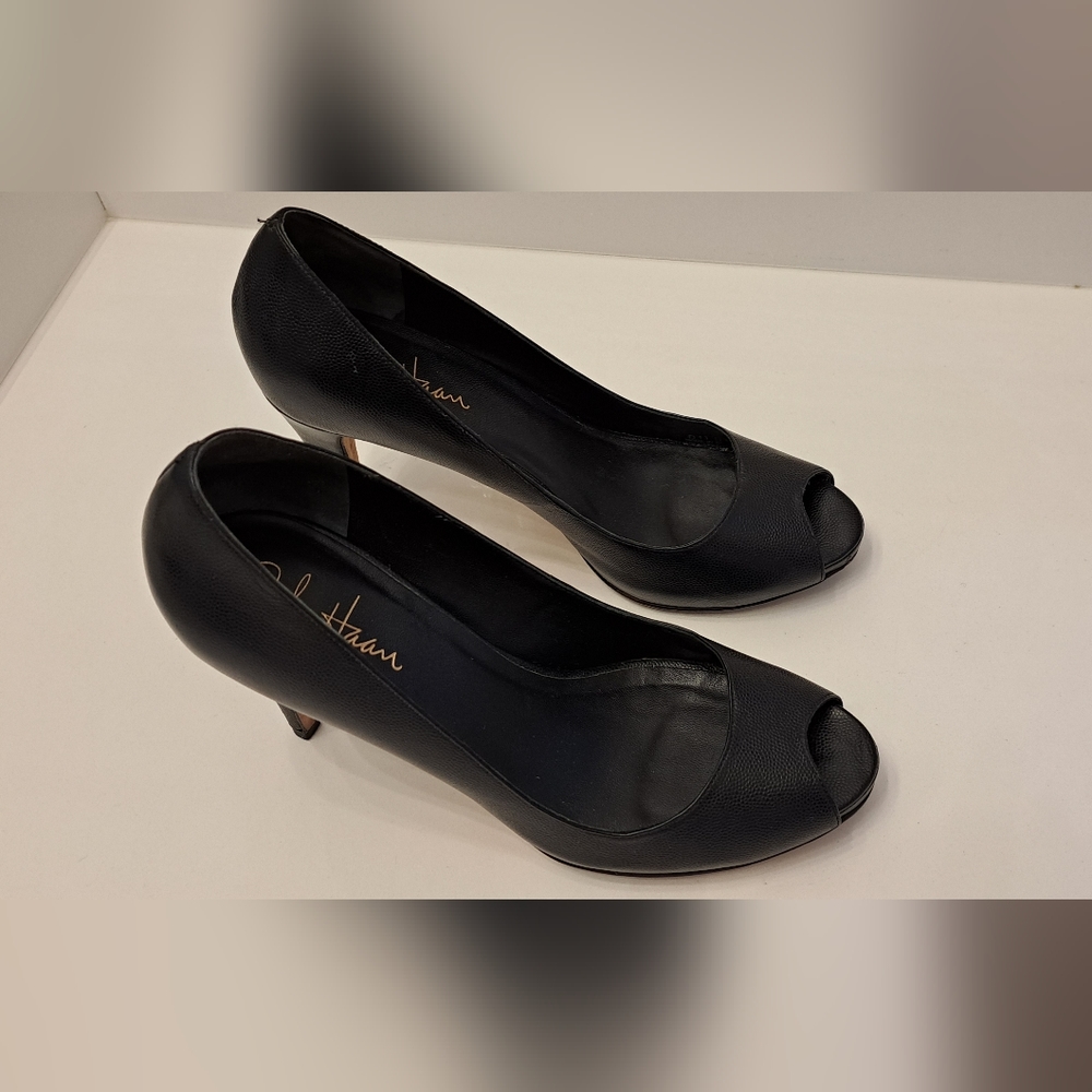 Cole Haan Black Peep-Toe Heels